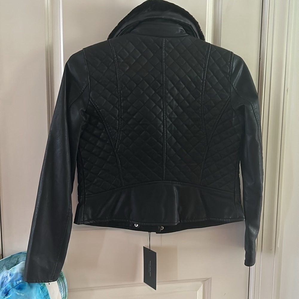 Marc New York Quilted Faux Leather Moto Jacket Faux Fur Collar S NWT - Picture 9 of 11